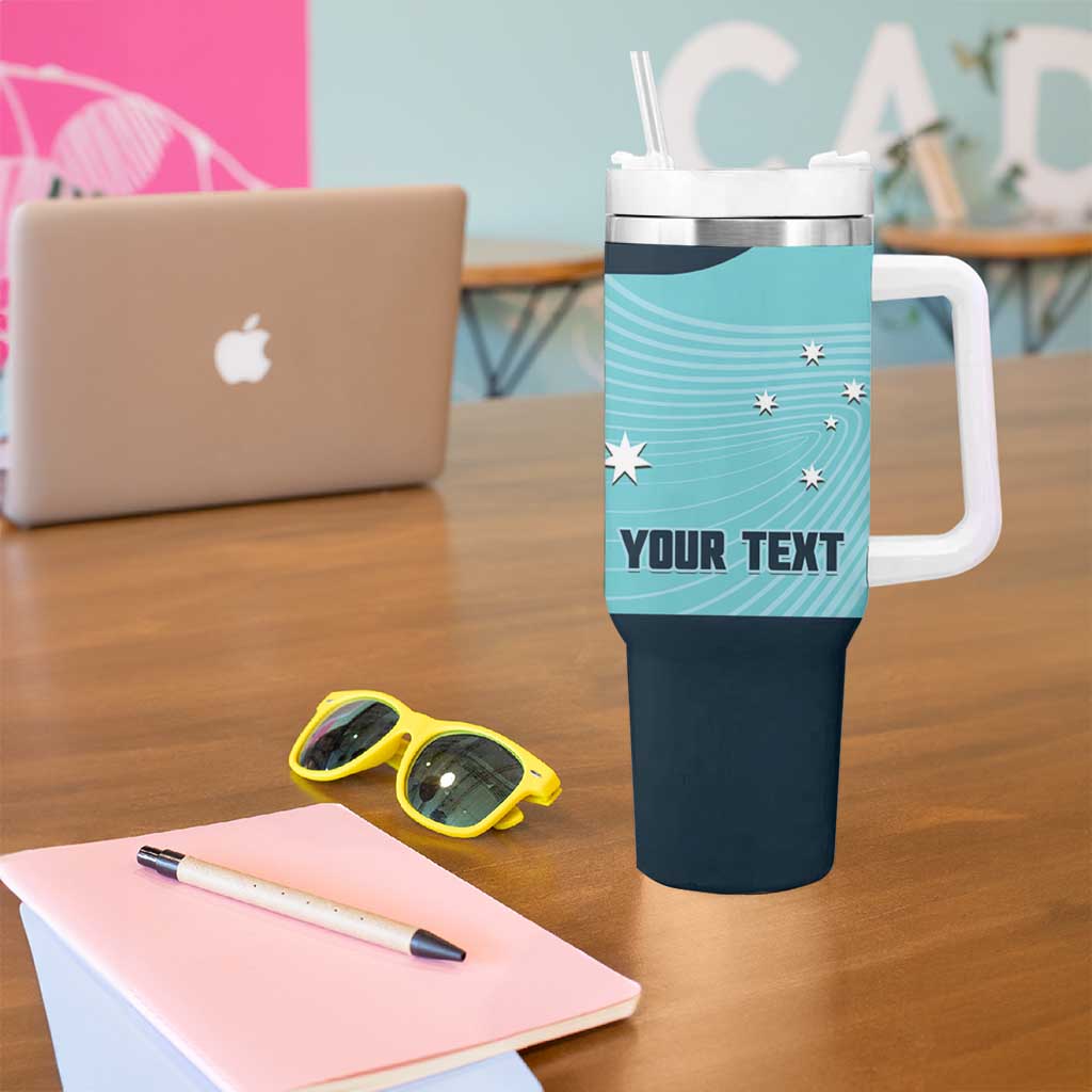 Custom Bowls Australia Tumbler With Handle Teal Color Curve Sporty - Aussie Hoodie