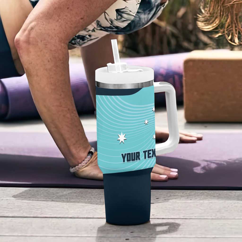 Custom Bowls Australia Tumbler With Handle Teal Color Curve Sporty - Aussie Hoodie