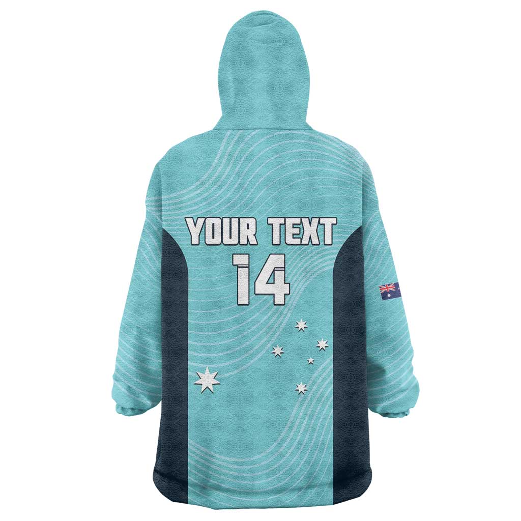 Custom Bowls Australia Wearable Blanket Hoodie Teal Color Curve Sporty - Aussie Hoodie