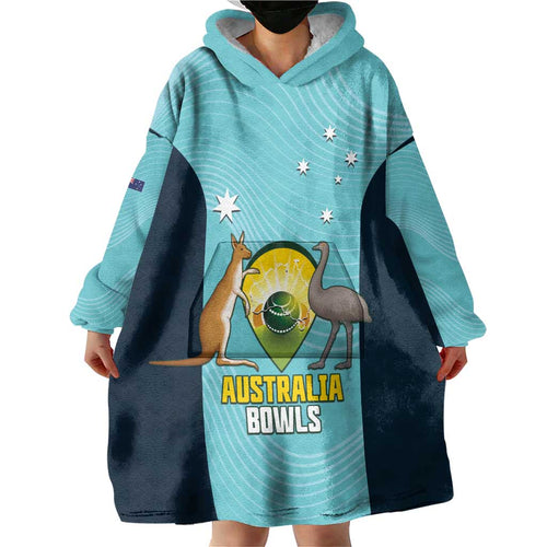 Custom Bowls Australia Wearable Blanket Hoodie Teal Color Curve Sporty - Aussie Hoodie