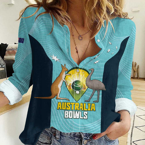 Custom Bowls Australia Women Casual Shirt Teal Color Curve Sporty - Aussie Hoodie