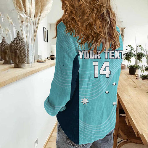 Custom Bowls Australia Women Casual Shirt Teal Color Curve Sporty - Aussie Hoodie