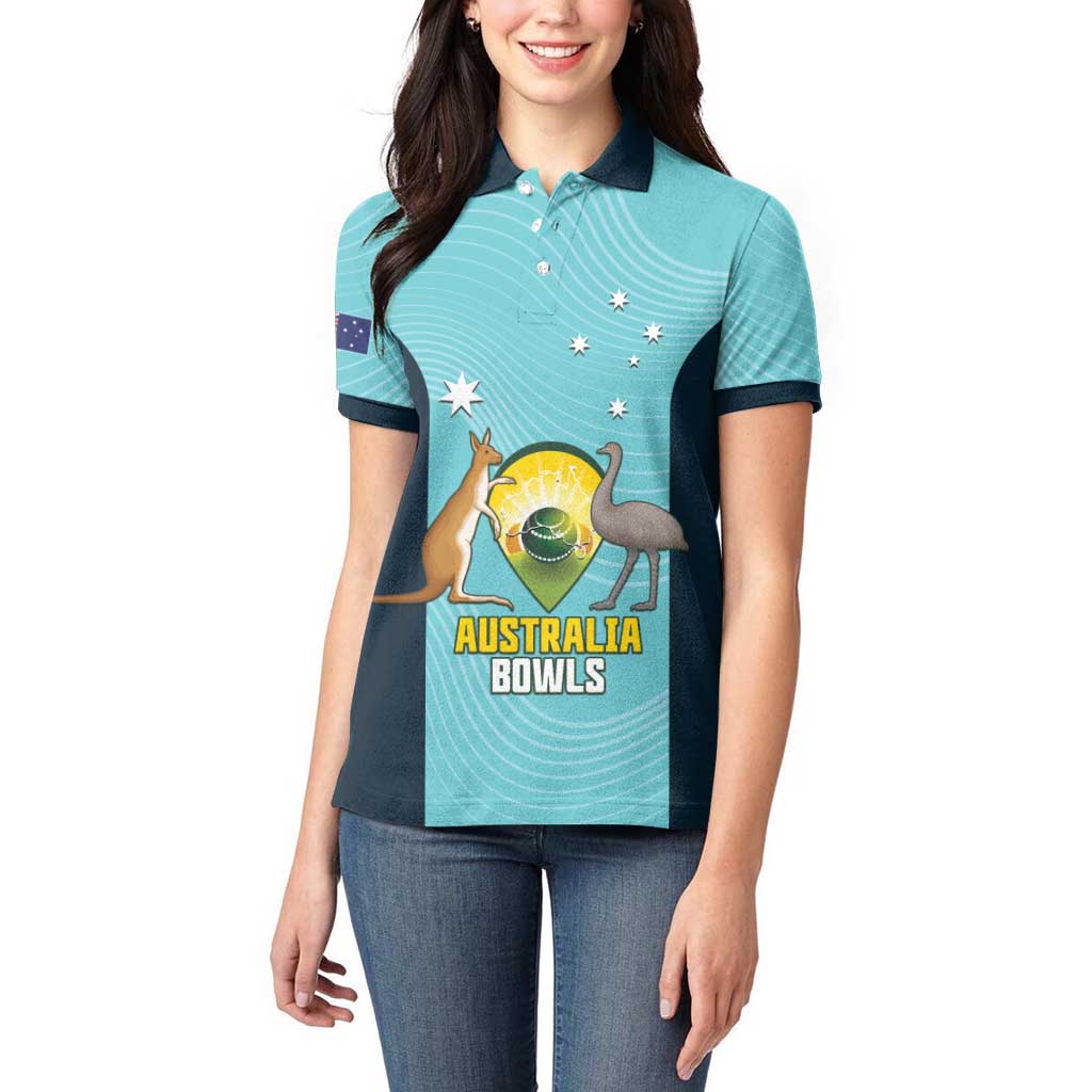 Custom Bowls Australia Women Polo Shirt Teal Color Curve Sporty - Aussie Hoodie