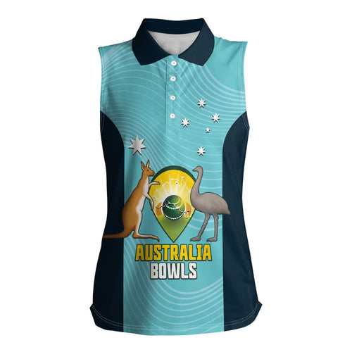 Custom Bowls Australia Women Sleeveless Polo Shirt Teal Color Curve Sporty - Aussie Hoodie