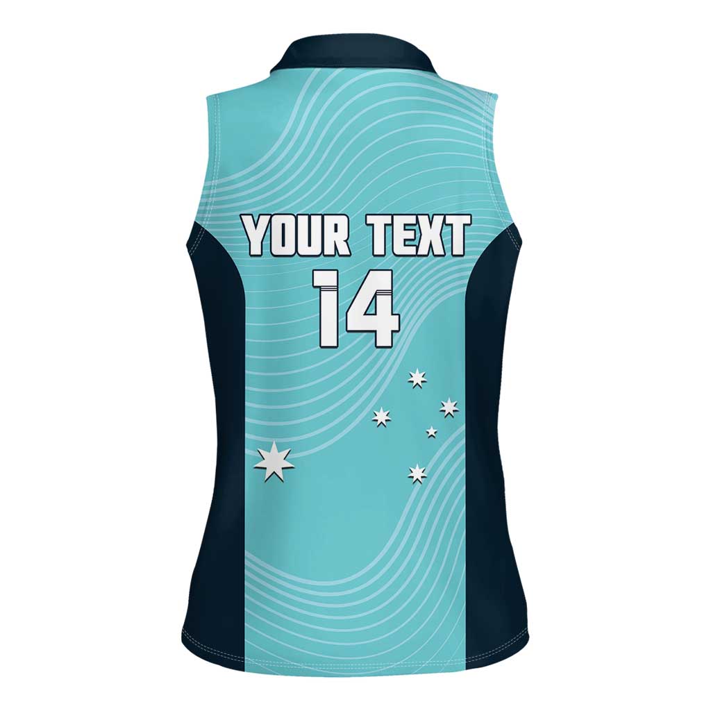 Custom Bowls Australia Women Sleeveless Polo Shirt Teal Color Curve Sporty - Aussie Hoodie