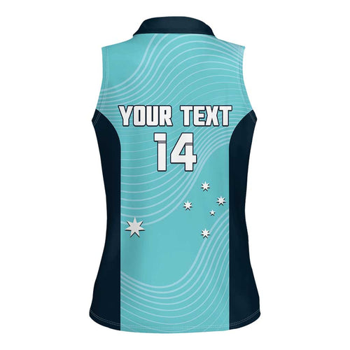 Custom Bowls Australia Women Sleeveless Polo Shirt Teal Color Curve Sporty - Aussie Hoodie