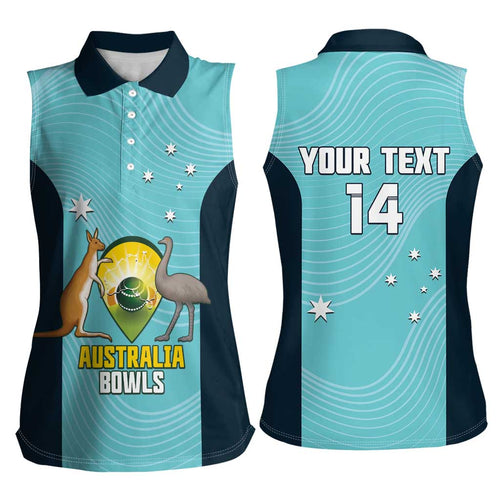 Custom Bowls Australia Women Sleeveless Polo Shirt Teal Color Curve Sporty - Aussie Hoodie