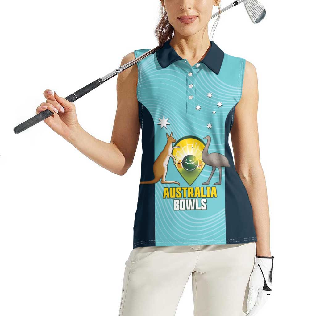 Custom Bowls Australia Women Sleeveless Polo Shirt Teal Color Curve Sporty - Aussie Hoodie