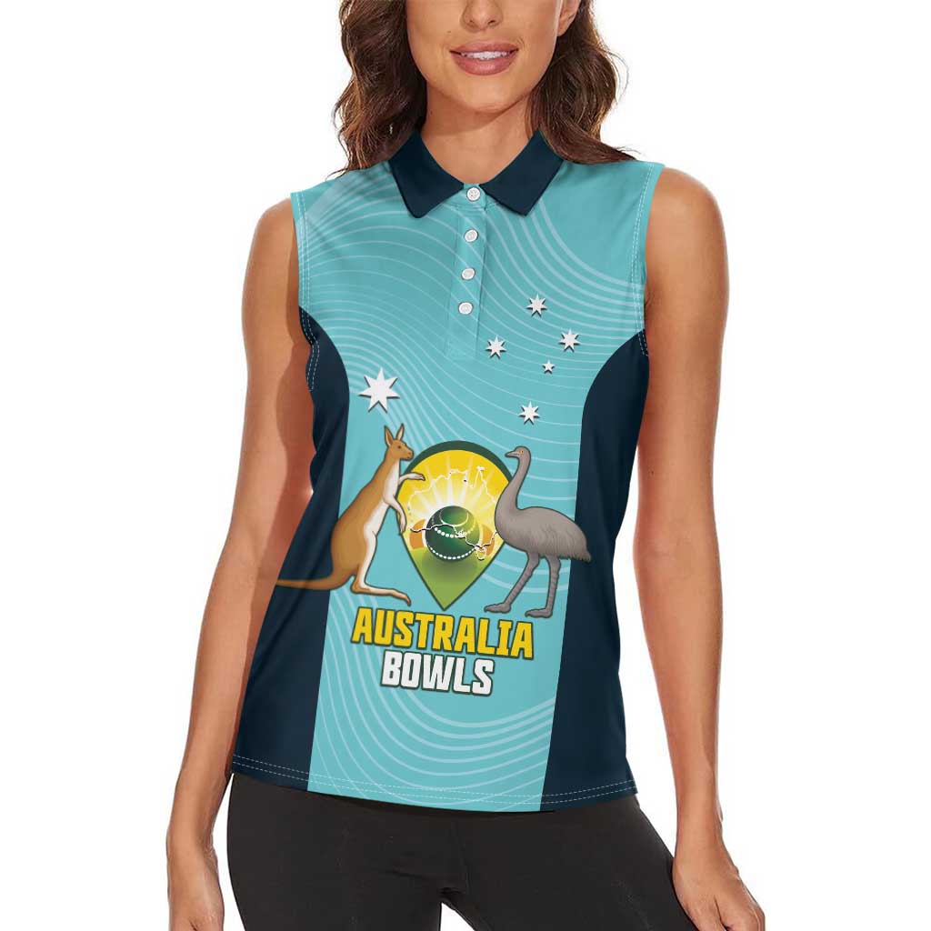 Custom Bowls Australia Women Sleeveless Polo Shirt Teal Color Curve Sporty - Aussie Hoodie