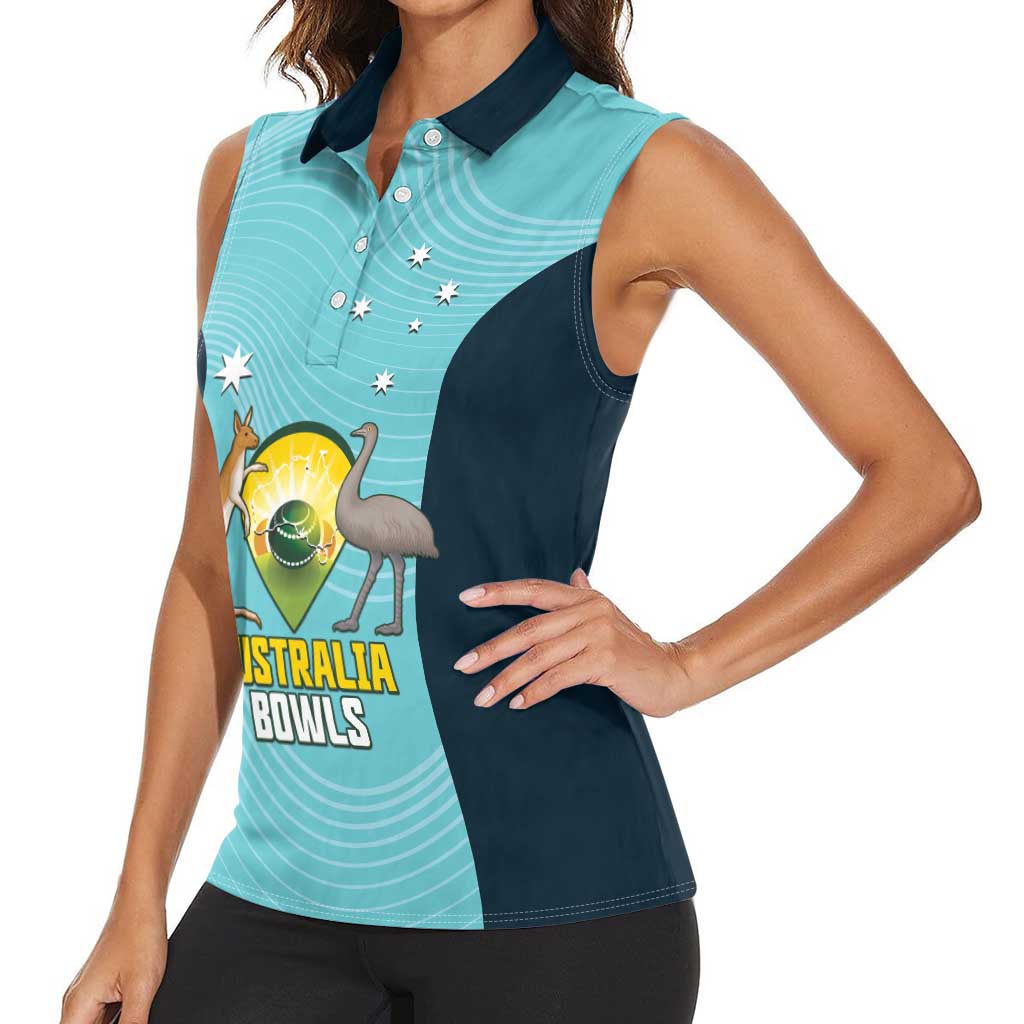 Custom Bowls Australia Women Sleeveless Polo Shirt Teal Color Curve Sporty - Aussie Hoodie