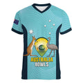 Custom Bowls Australia Women V-Neck T-Shirt Teal Color Curve Sporty - Aussie Hoodie