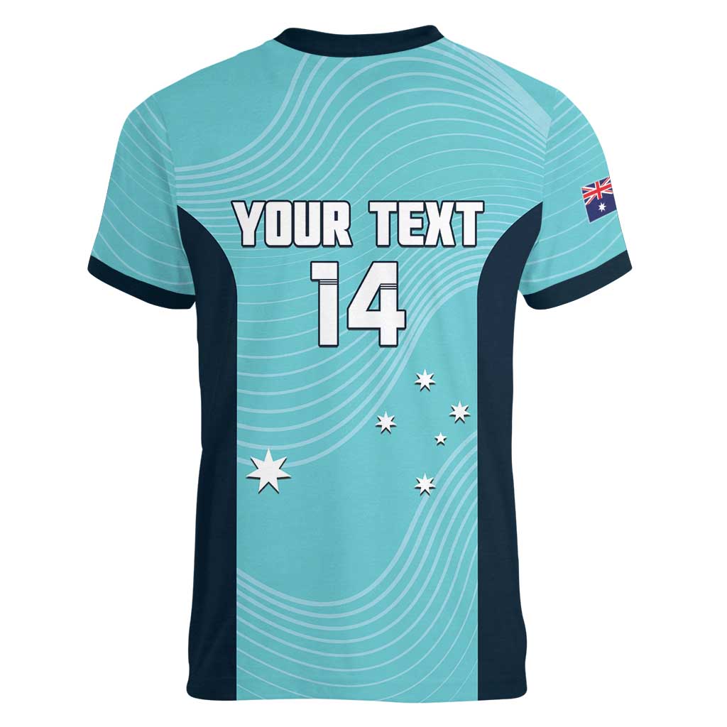 Custom Bowls Australia Women V-Neck T-Shirt Teal Color Curve Sporty - Aussie Hoodie