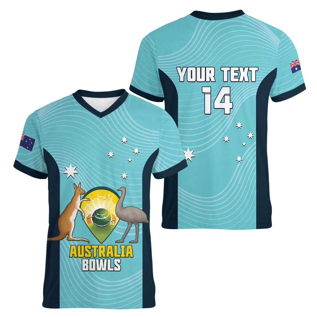 Custom Bowls Australia Women V-Neck T-Shirt Teal Color Curve Sporty - Aussie Hoodie