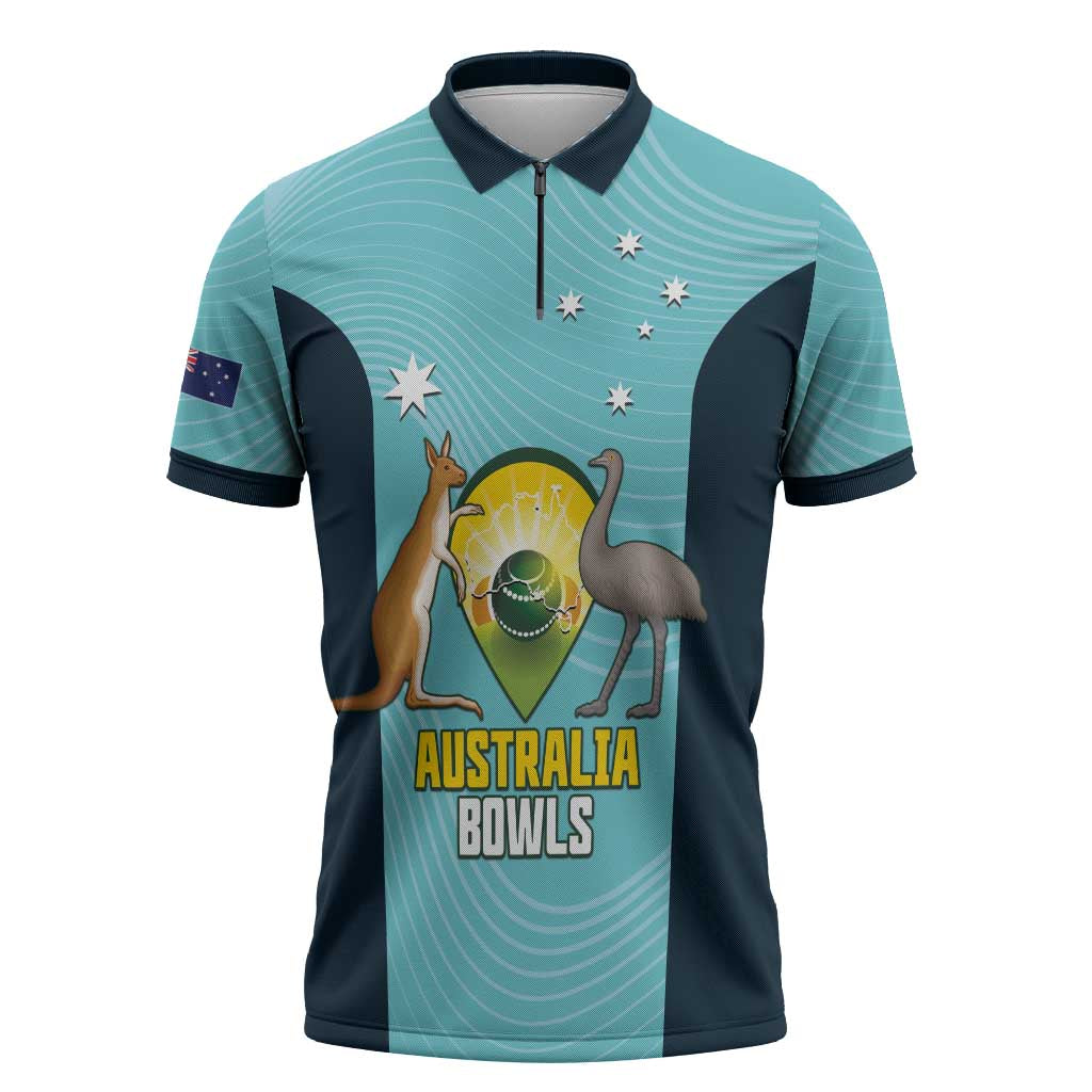 Custom Bowls Australia Zipper Polo Shirt Teal Color Curve Sporty - Aussie Hoodie