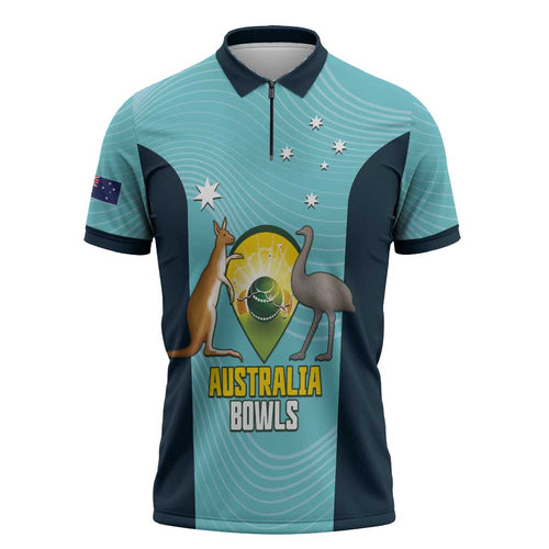 Custom Bowls Australia Zipper Polo Shirt Teal Color Curve Sporty - Aussie Hoodie