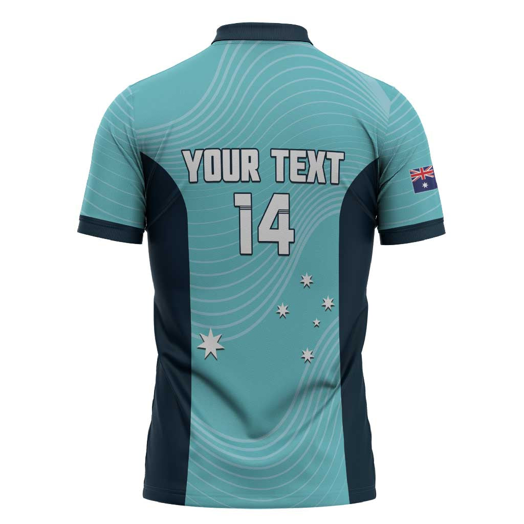 Custom Bowls Australia Zipper Polo Shirt Teal Color Curve Sporty - Aussie Hoodie