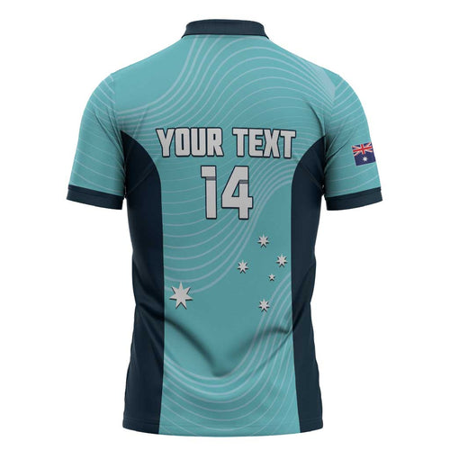 Custom Bowls Australia Zipper Polo Shirt Teal Color Curve Sporty - Aussie Hoodie
