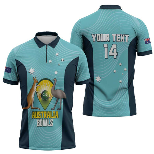 Custom Bowls Australia Zipper Polo Shirt Teal Color Curve Sporty - Aussie Hoodie