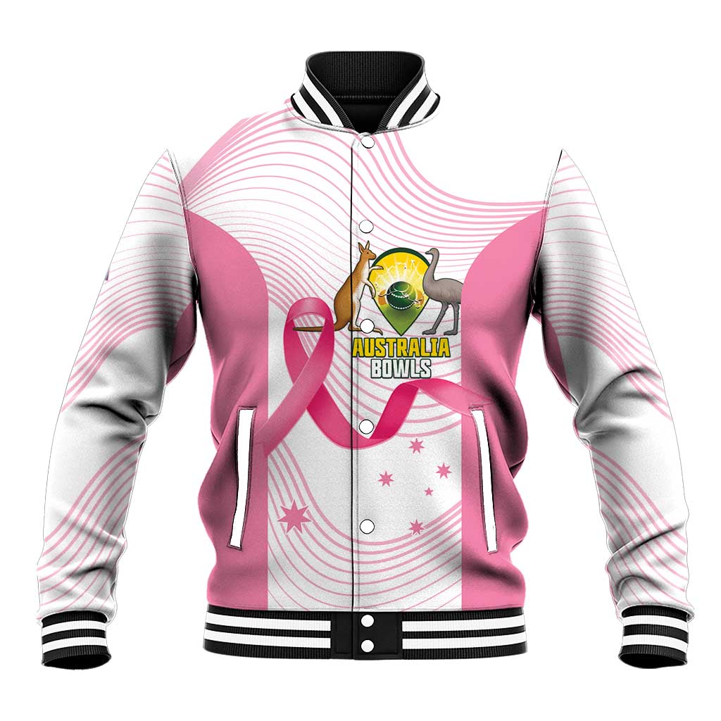 Custom Bowls Australia Breast Cancer Baseball Jacket Pink Ribbon Curve Sporty - Aussie Hoodie
