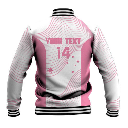 Custom Bowls Australia Breast Cancer Baseball Jacket Pink Ribbon Curve Sporty - Aussie Hoodie
