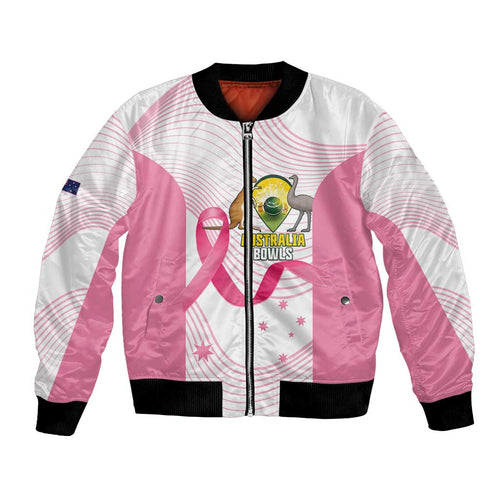 Custom Bowls Australia Breast Cancer Bomber Jacket Pink Ribbon Curve Sporty - Aussie Hoodie