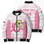 Custom Bowls Australia Breast Cancer Bomber Puffer Jacket Pink Ribbon Curve Sporty - Aussie Hoodie