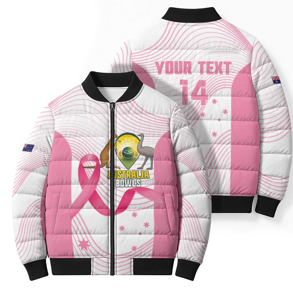 Custom Bowls Australia Breast Cancer Bomber Puffer Jacket Pink Ribbon Curve Sporty - Aussie Hoodie