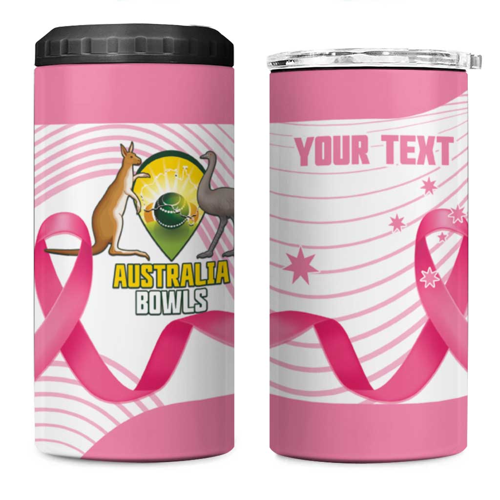 Custom Bowls Australia Breast Cancer 4 in 1 Can Cooler Tumbler Pink Ribbon Curve Sporty - Aussie Hoodie