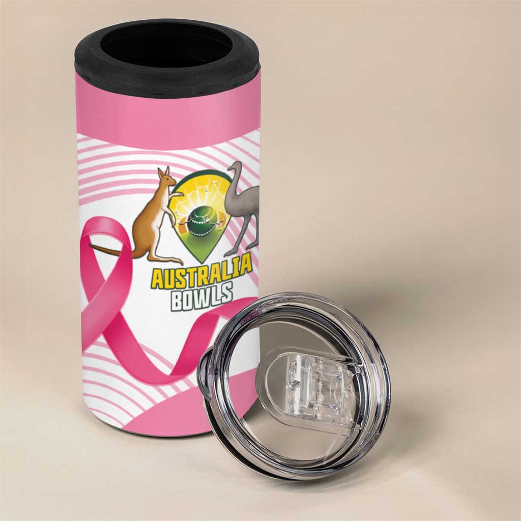 Custom Bowls Australia Breast Cancer 4 in 1 Can Cooler Tumbler Pink Ribbon Curve Sporty - Aussie Hoodie