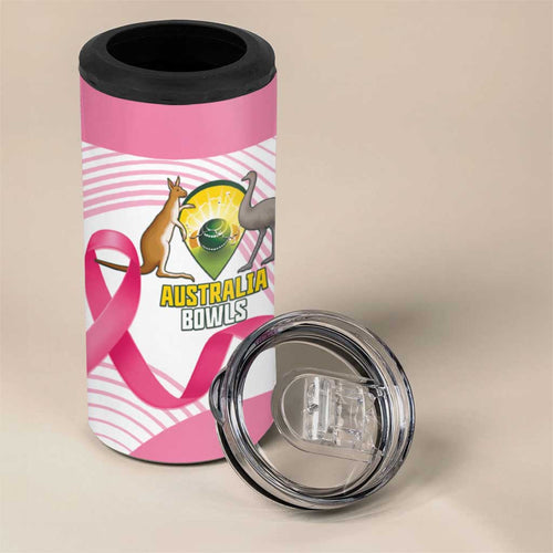 Custom Bowls Australia Breast Cancer 4 in 1 Can Cooler Tumbler Pink Ribbon Curve Sporty - Aussie Hoodie