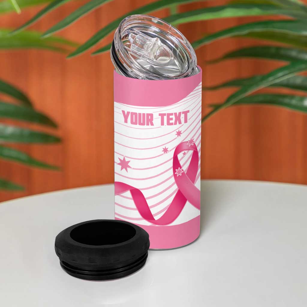 Custom Bowls Australia Breast Cancer 4 in 1 Can Cooler Tumbler Pink Ribbon Curve Sporty - Aussie Hoodie
