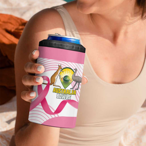 Custom Bowls Australia Breast Cancer 4 in 1 Can Cooler Tumbler Pink Ribbon Curve Sporty - Aussie Hoodie