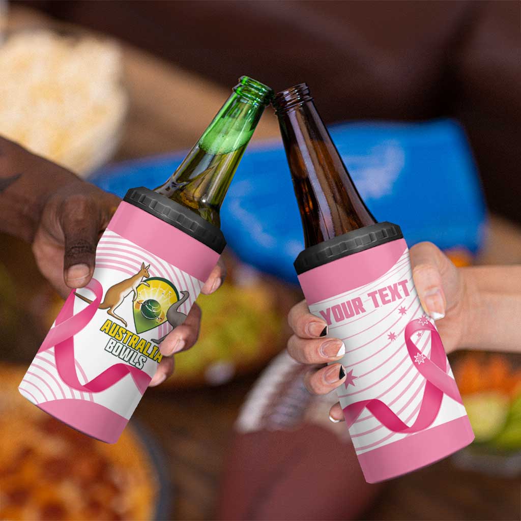 Custom Bowls Australia Breast Cancer 4 in 1 Can Cooler Tumbler Pink Ribbon Curve Sporty - Aussie Hoodie