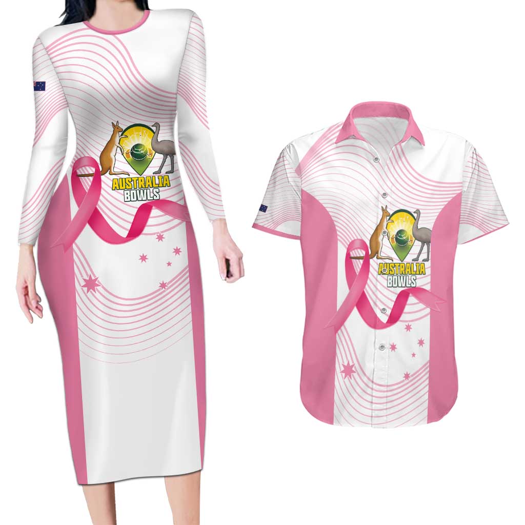Custom Bowls Australia Breast Cancer Couples Matching Long Sleeve Bodycon Dress and Hawaiian Shirt Pink Ribbon Curve Sporty - Aussie Hoodie