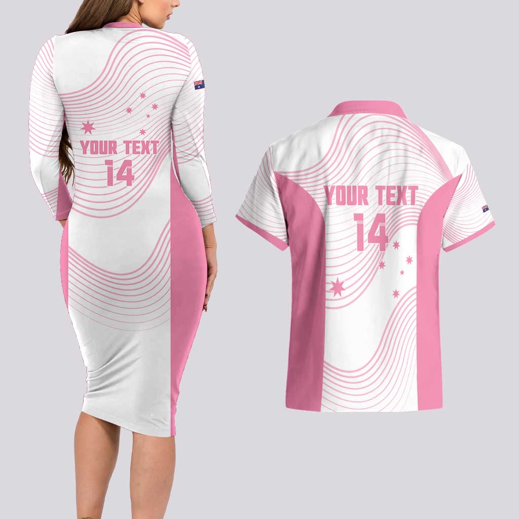 Custom Bowls Australia Breast Cancer Couples Matching Long Sleeve Bodycon Dress and Hawaiian Shirt Pink Ribbon Curve Sporty - Aussie Hoodie