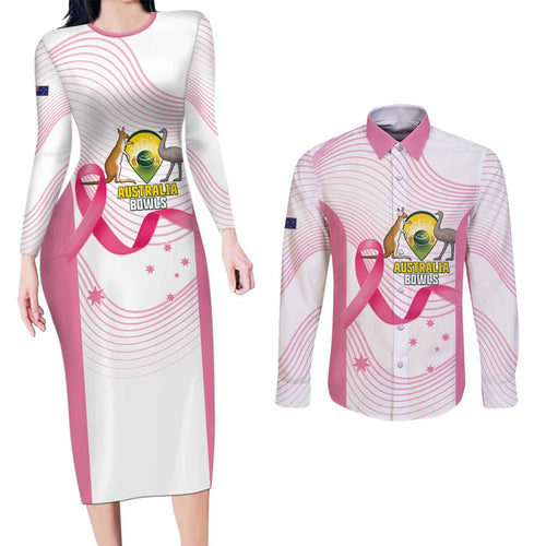 Custom Bowls Australia Breast Cancer Couples Matching Long Sleeve Bodycon Dress and Long Sleeve Button Shirt Pink Ribbon Curve Sporty - Aussie Hoodie