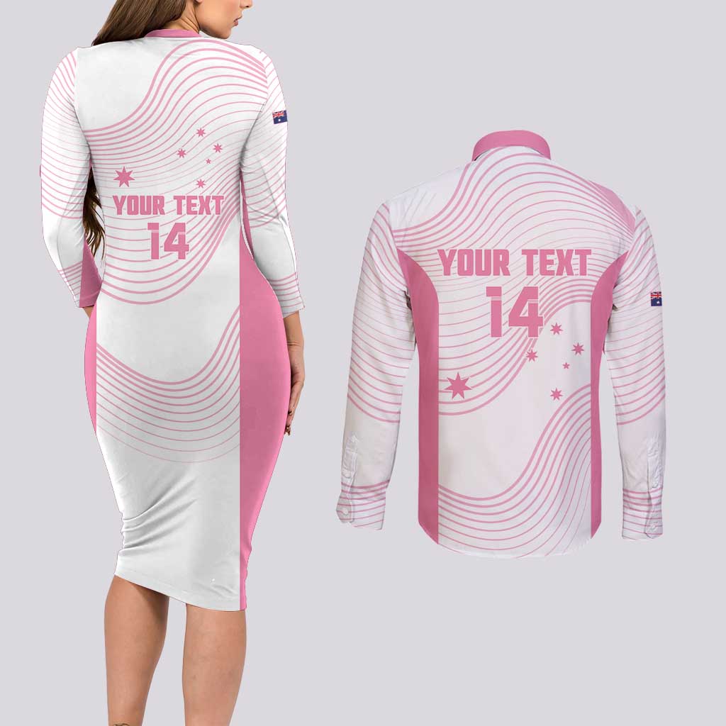 Custom Bowls Australia Breast Cancer Couples Matching Long Sleeve Bodycon Dress and Long Sleeve Button Shirt Pink Ribbon Curve Sporty - Aussie Hoodie