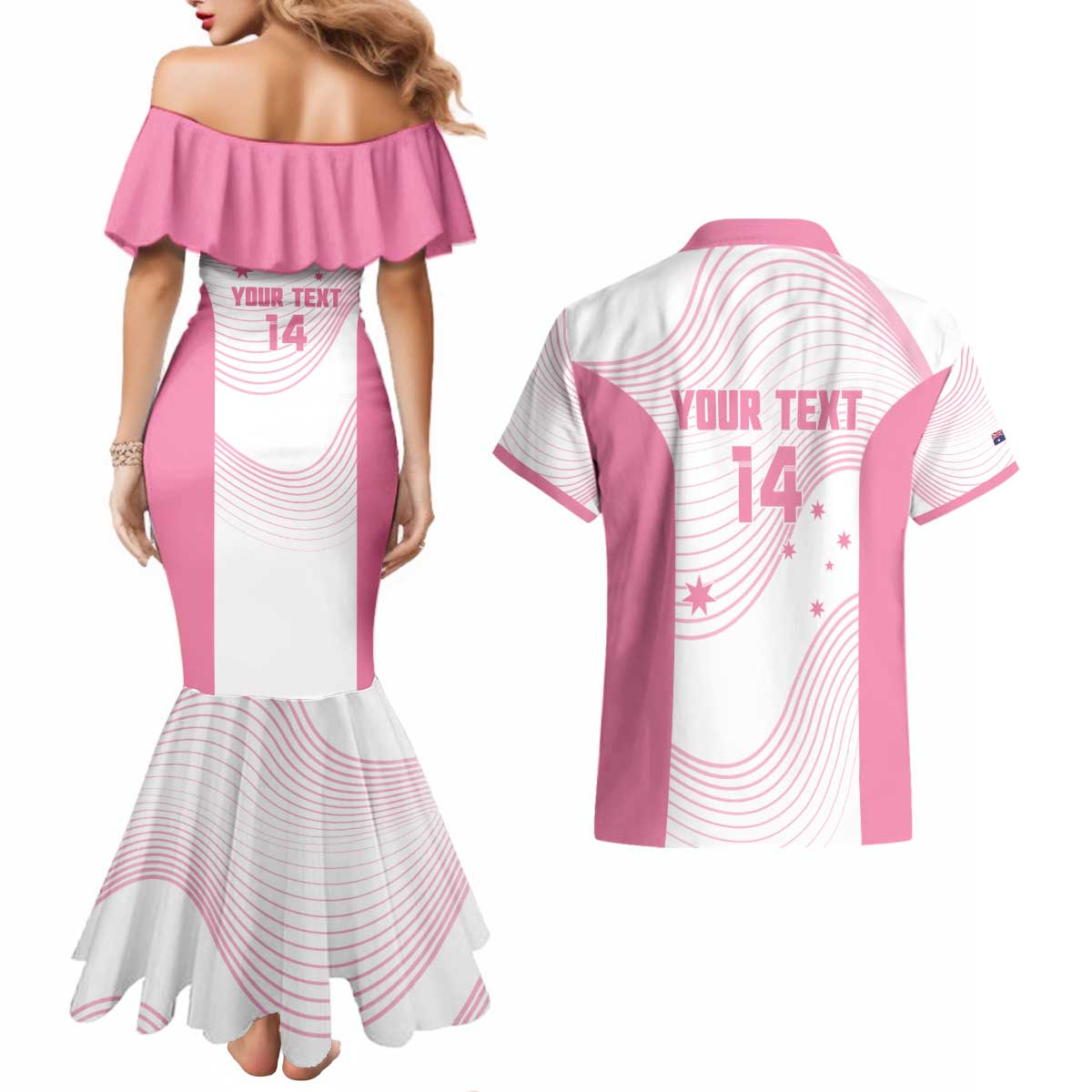 Custom Bowls Australia Breast Cancer Couples Matching Mermaid Dress and Hawaiian Shirt Pink Ribbon Curve Sporty - Aussie Hoodie