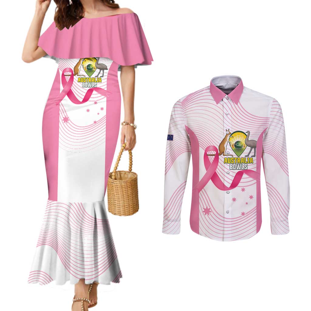 Custom Bowls Australia Breast Cancer Couples Matching Mermaid Dress and Long Sleeve Button Shirt Pink Ribbon Curve Sporty - Aussie Hoodie