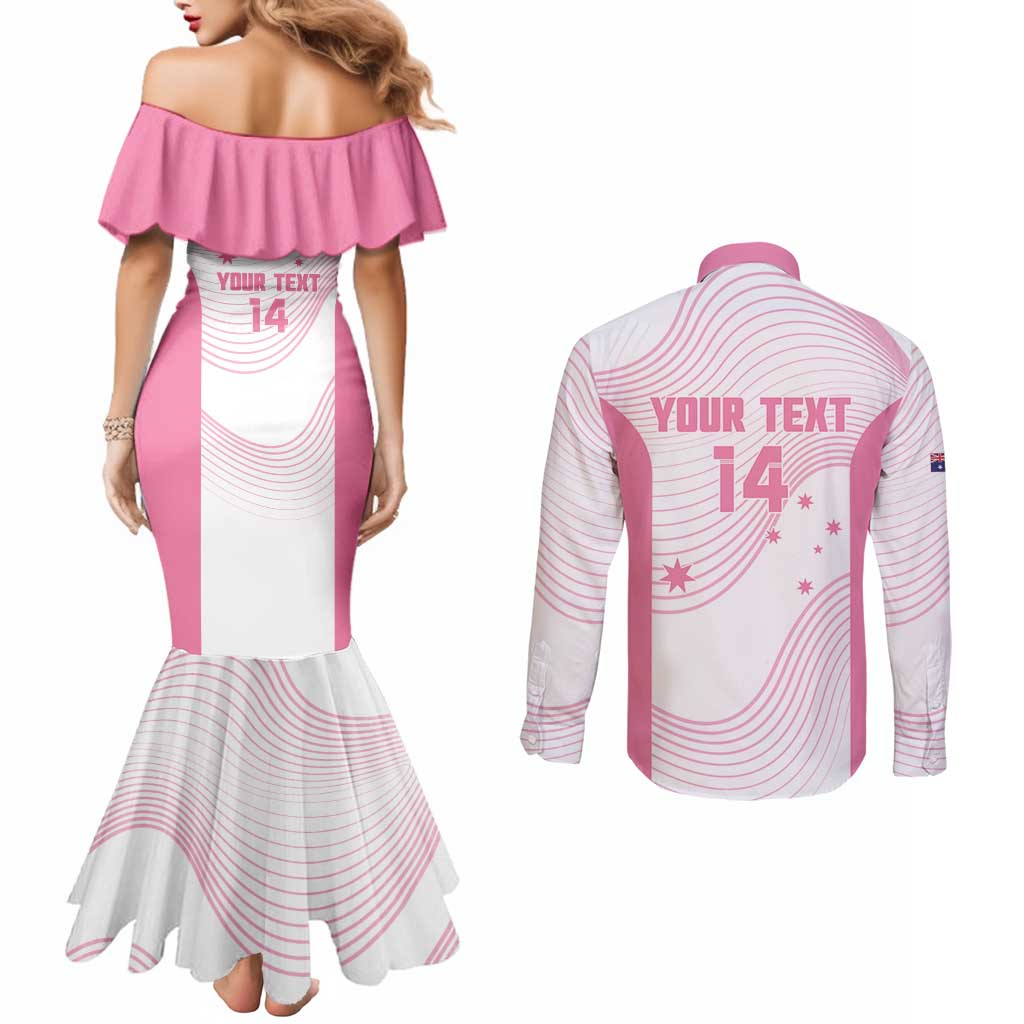 Custom Bowls Australia Breast Cancer Couples Matching Mermaid Dress and Long Sleeve Button Shirt Pink Ribbon Curve Sporty - Aussie Hoodie