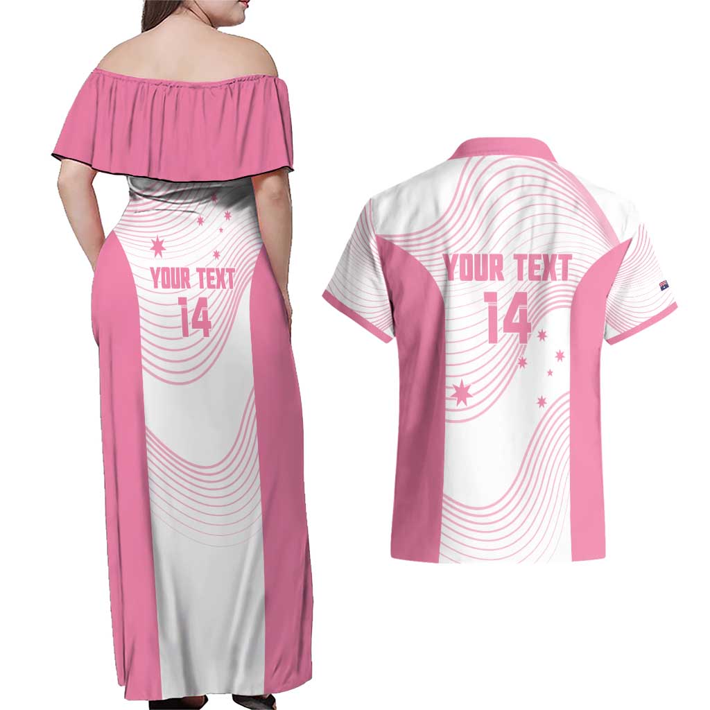 Custom Bowls Australia Breast Cancer Couples Matching Off Shoulder Maxi Dress and Hawaiian Shirt Pink Ribbon Curve Sporty - Aussie Hoodie