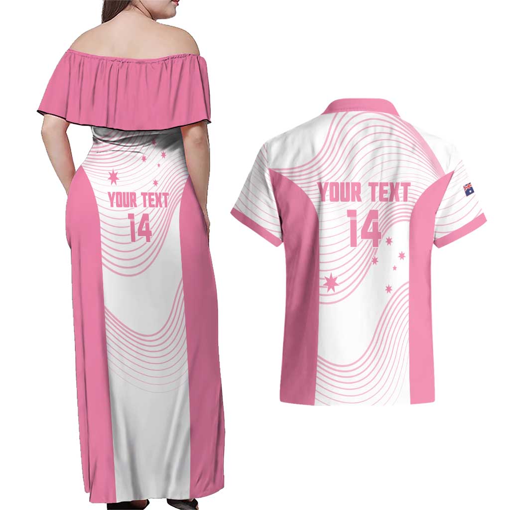 Custom Bowls Australia Breast Cancer Couples Matching Off Shoulder Maxi Dress and Hawaiian Shirt Pink Ribbon Curve Sporty - Aussie Hoodie