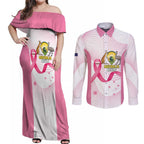 Custom Bowls Australia Breast Cancer Couples Matching Off Shoulder Maxi Dress and Long Sleeve Button Shirt Pink Ribbon Curve Sporty - Aussie Hoodie