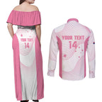 Custom Bowls Australia Breast Cancer Couples Matching Off Shoulder Maxi Dress and Long Sleeve Button Shirt Pink Ribbon Curve Sporty - Aussie Hoodie