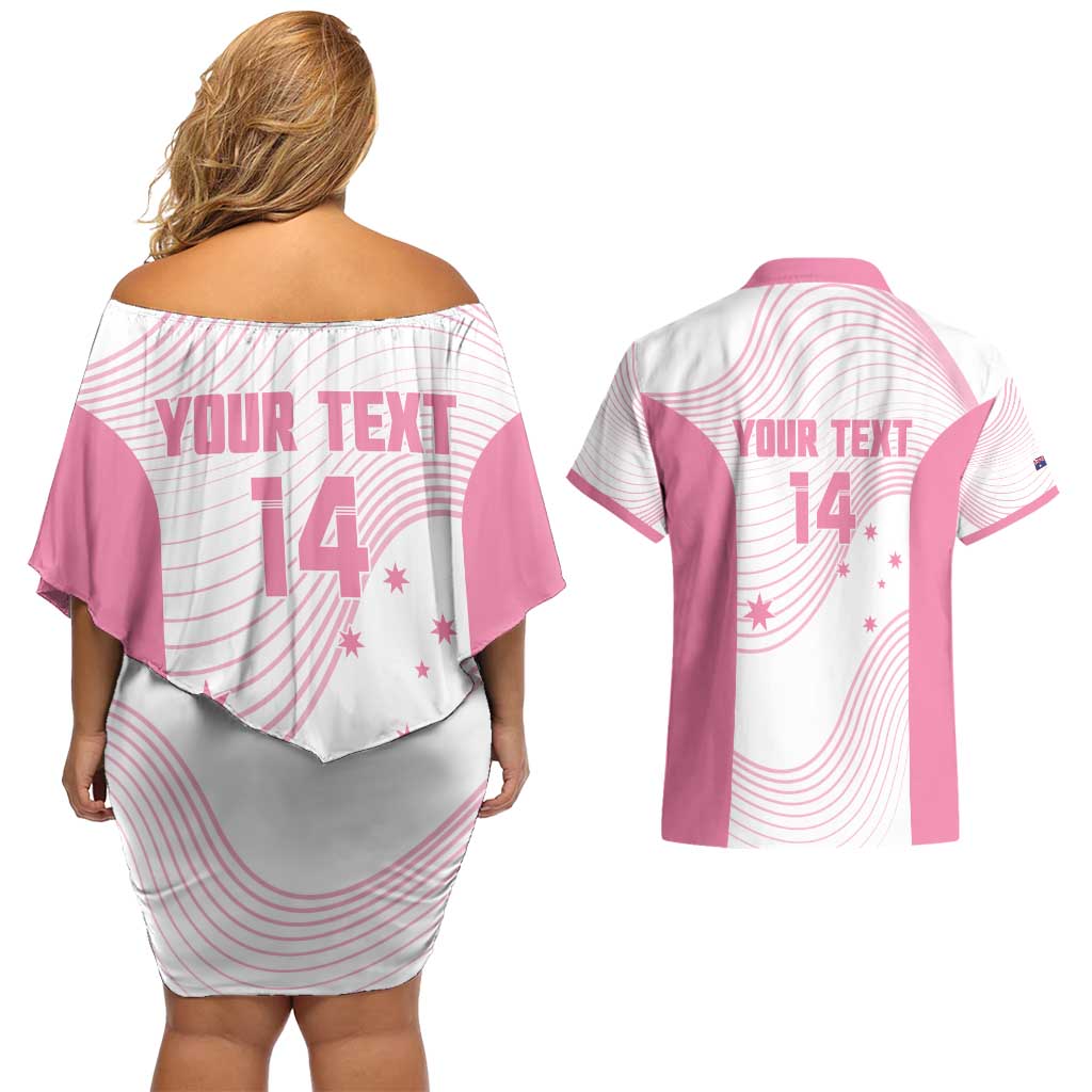 Custom Bowls Australia Breast Cancer Couples Matching Off Shoulder Short Dress and Hawaiian Shirt Pink Ribbon Curve Sporty - Aussie Hoodie