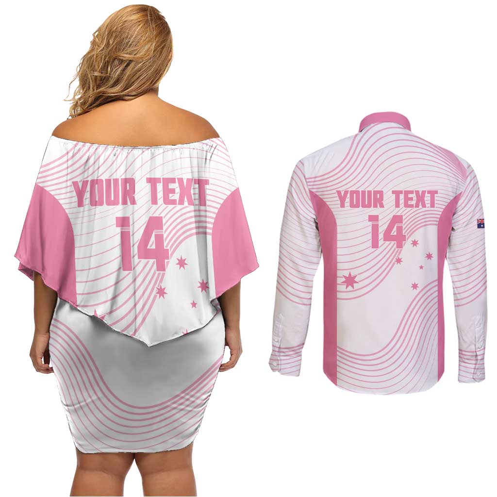 Custom Bowls Australia Breast Cancer Couples Matching Off Shoulder Short Dress and Long Sleeve Button Shirt Pink Ribbon Curve Sporty - Aussie Hoodie