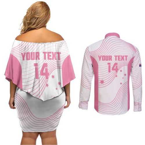 Custom Bowls Australia Breast Cancer Couples Matching Off Shoulder Short Dress and Long Sleeve Button Shirt Pink Ribbon Curve Sporty - Aussie Hoodie