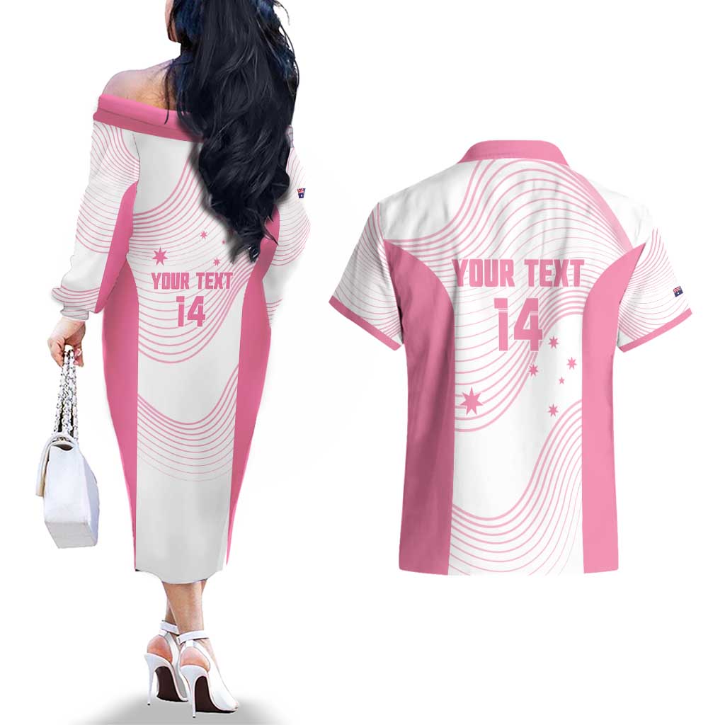 Custom Bowls Australia Breast Cancer Couples Matching Off The Shoulder Long Sleeve Dress and Hawaiian Shirt Pink Ribbon Curve Sporty - Aussie Hoodie