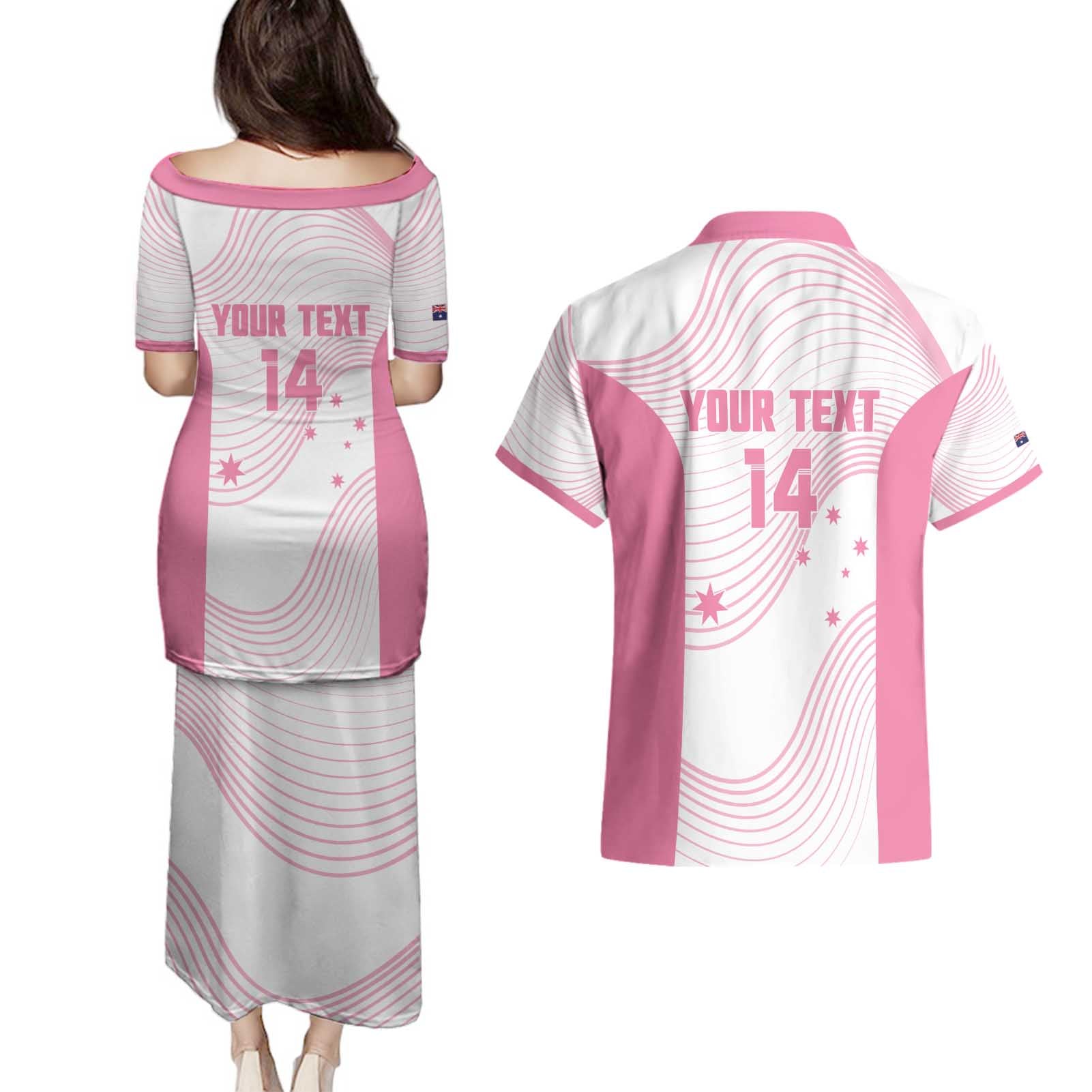 Custom Bowls Australia Breast Cancer Couples Matching Puletasi and Hawaiian Shirt Pink Ribbon Curve Sporty - Aussie Hoodie