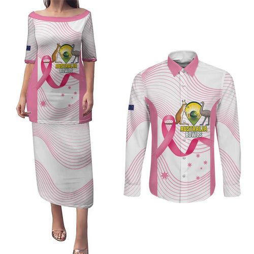 Custom Bowls Australia Breast Cancer Couples Matching Puletasi and Long Sleeve Button Shirt Pink Ribbon Curve Sporty - Aussie Hoodie